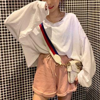 Long-sleeve Oversize T-shirt/ Drawstring Shorts
