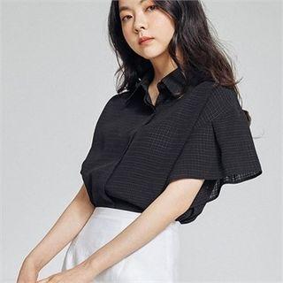 Ruffle-sleeve Check Blouse