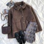Fluffy Button-up Jacket Coffee - One Size
