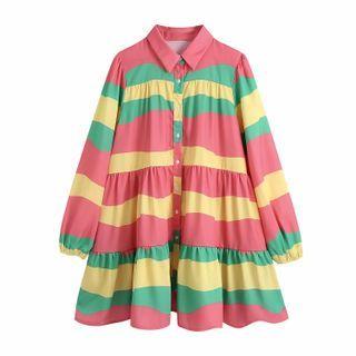 Color Block Striped Mini A-line Shirtdress
