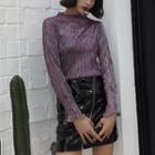 Stand-collar Glitter Bell-sleeve Top / Plain Camisole Top