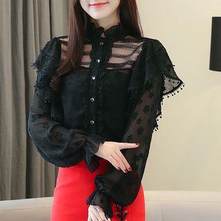 Stand Collar Mesh Panel Shirt