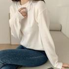 Drop-shoulder Plain Knit Top Ivory - One Size