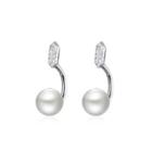 Sterling Silver Fashion Elegant Geometric Pearl Earrings With Cubic Zircon Silver - One Size