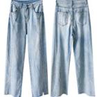 Rhinestone Frayed Wide Leg Jeans
