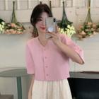 Short-sleeve Plain Shirt + Lace Midi Skirt