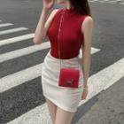 Mock-neck Plain Tank Top / Mini Pencil Skirt