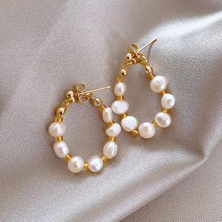 Freshwater Pearl Hoop Earring 1 Pair - Silver Needle - As Shown In Figure - One Size