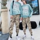 Couple Matching Lettering Pullover / Camo Print Cargo Pants