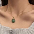 Gemstone Rhinestone Pendant Stainless Steel Necklace X399 - Gold & Jade Green - One Size