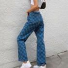 High-waist Plaid Straight-fit Jeans