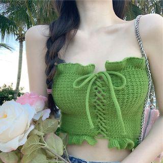 Lace Up Ruffle Knit Tube Top