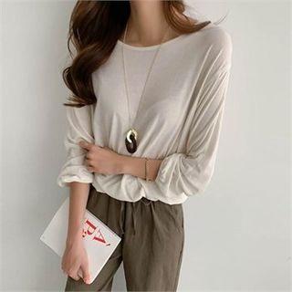 Round-neck Band-hem T-shirt
