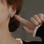 Checkerboard Heart Stud Earring 1 Pair - Earrings - Love Heart - Black & White - One Size