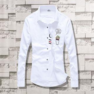 Long-sleeve Slim-fit Embroidered Shirt