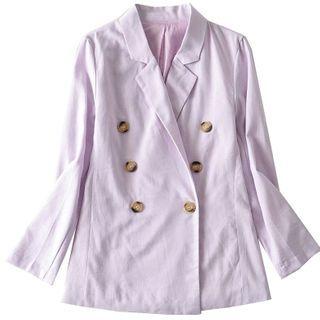 Linen Blend Double Breasted Blazer
