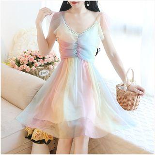 Cap-sleeve Mesh A-line Dress