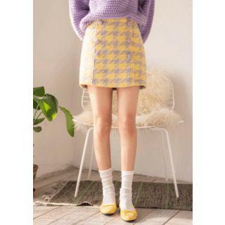 Buttoned Houndstooth A-line Miniskirt