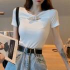 Short-sleeve Buckled Cutout T-shirt