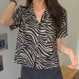 Short-sleeve Zebra Print Shirt Zebra - Black & White - One Size