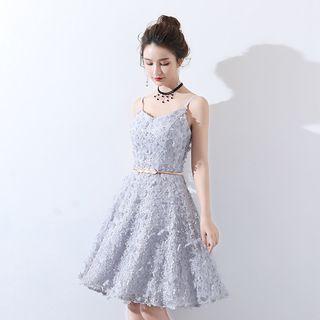 Spaghetti Strap Flower-accent Mini Prom Dress