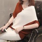 Color Panel V-neck Elbow Sleeve Sweater