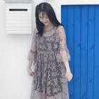 Set: Plain Slipdress + Lace 3/4-sleeve Midi Dress