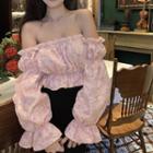 Long-sleeve Off-shoulder Floral Shirt