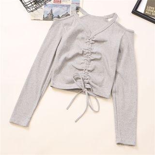 Cold Shoulder Drawstring Long-sleeve Top