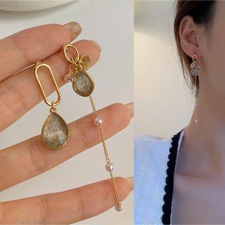 Resin Rhinestone Faux Pearl Asymmetrical Dangle Earring