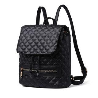 Faux Leather Quilted Front Zipper Pocket Backpack