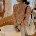 Long-sleeve Floral Print Buttoned Top