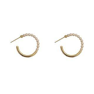 Sterling Silver Faux Pearl Open Hoop Earring 1 Pair - Gold - One Size