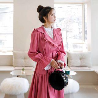 Frilled-collar Bell-sleeve Dress With Belt