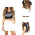 Striped Short Sleeve Cropped Top
