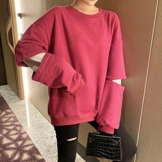 Mock Two-piece Cutout Sweatshirt Fuchsia - One Size