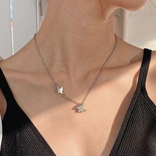 Stainless Steel Butterfly Pendant Necklace Silver - One Size