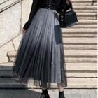 Long-sleeve Velvet Panel Glitter Mesh Midi A-line Dress