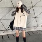 Mock Two-piece Plaid Panel Hoodie As Shown In Figure - One Size