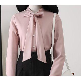 Tie-neck Fleece Lined Chiffon Shirt