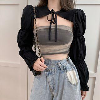 Mesh Panel Crop Top / Lantern-sleeve Crop Top