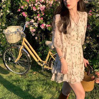 Floral Print Tassel Ruffle Mini Dress