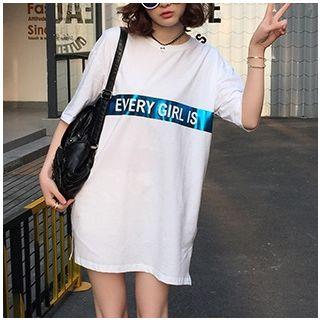 Short-sleeve Lettering Print Long T-shirt
