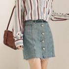 Buttoned Distressed Mini A-line Skirt