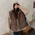 Plain Sleeveless Padded Coat / Letter Printed Hoodie