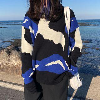 Patterned Crew-neck Sweater As Shown In Figure - One Size