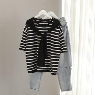 Round-neck Mock Two Piece Oversize Top
