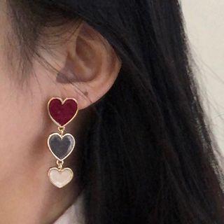 Heart Dangle Earring 1035a - 1 Pair - Red & Pink & Gray - One Size