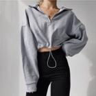 Lantern-sleeve Drawstring Cropped Sweatshirt