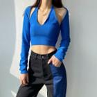 Set: Halter-neck Knit Crop Top + Shrug